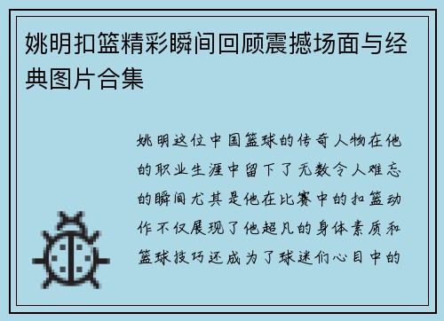 姚明扣篮精彩瞬间回顾震撼场面与经典图片合集